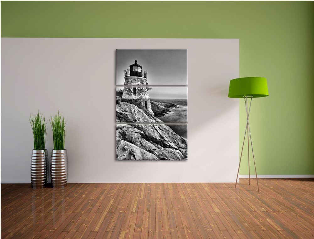 Pixxprint Kleiner Dicker Leuchtturm als Leinwandbild/Grösse: 3 Teilig (120x80) cm/Wandbild/Kunstdruc