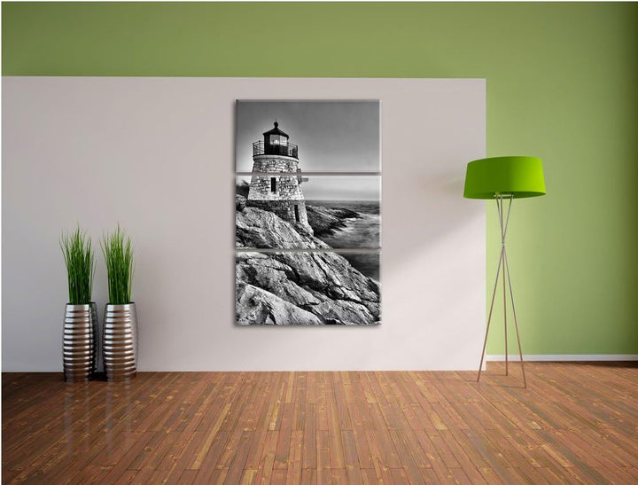 Pixxprint Kleiner Dicker Leuchtturm als Leinwandbild/Grösse: 3 Teilig (120x80) cm/Wandbild/Kunstdruc