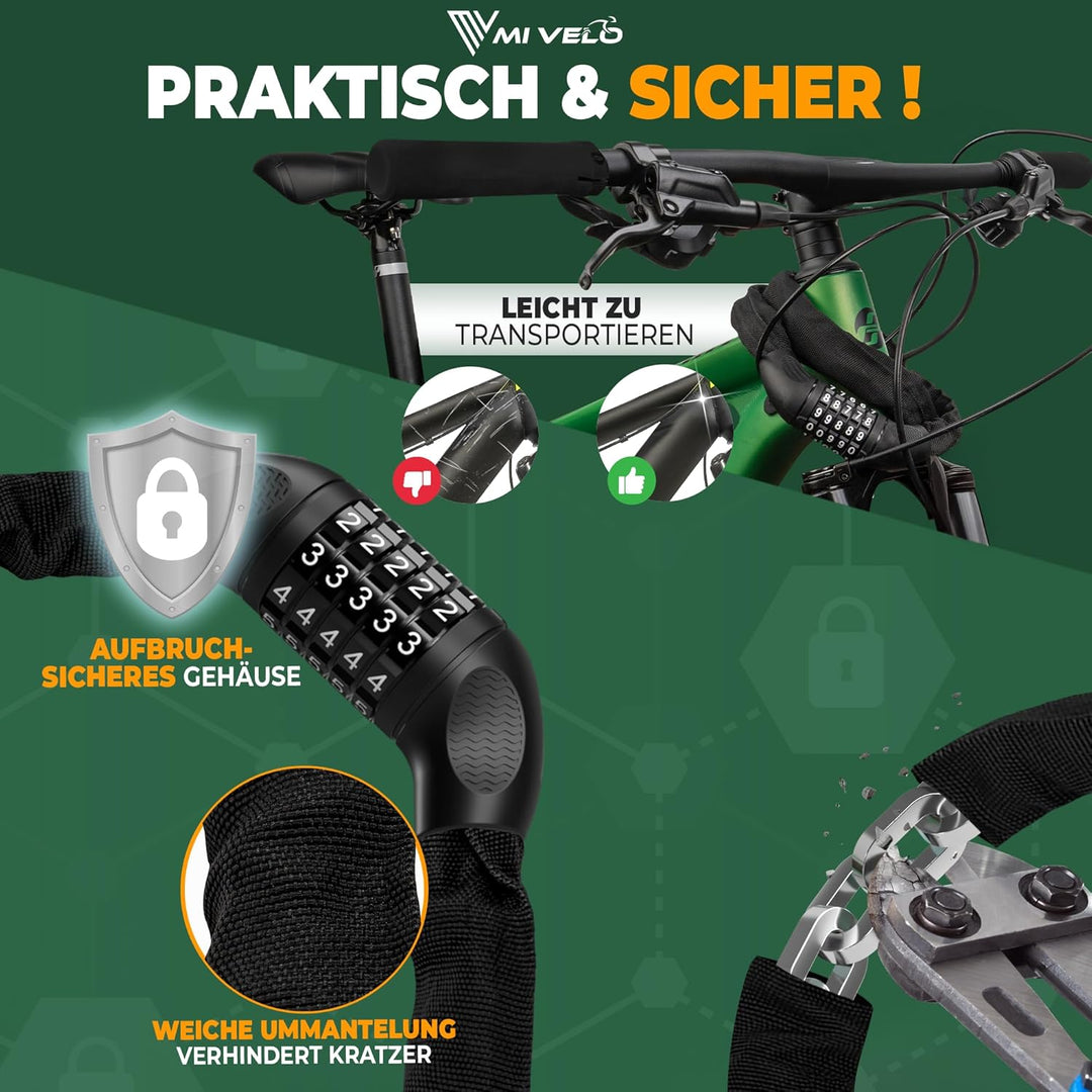 MIVELO Fahrradschloss Kettenschloss hohe Sicherheit - Schloss Fahrrad I Radschloss extra sicher & ro