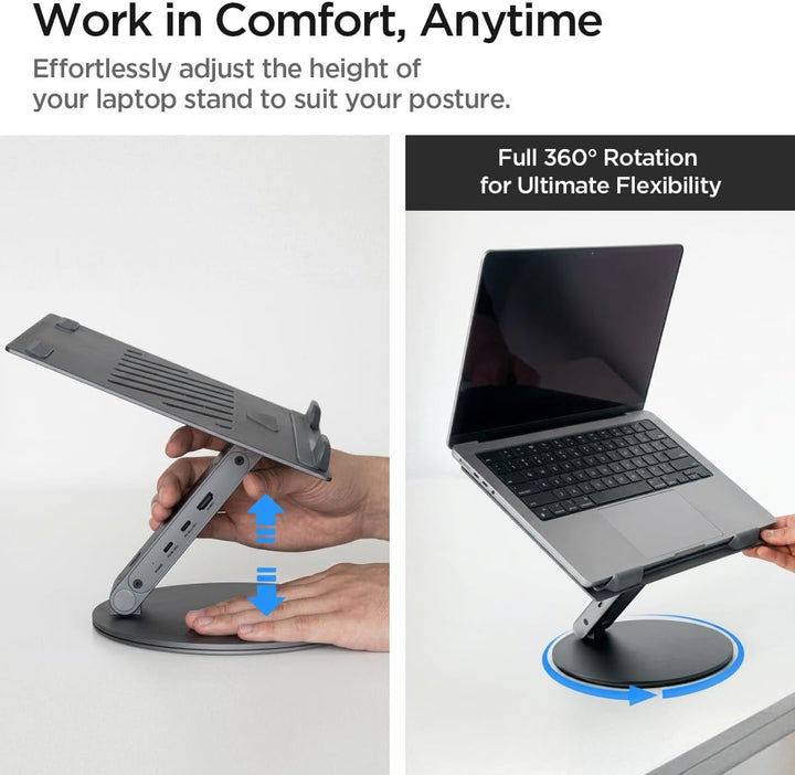 Spigen ArcDock 6-in-1 Laptop Ständer mit Dockingstation【inkl. USB C auf C Kabel】 Ergonomisch, USB A/