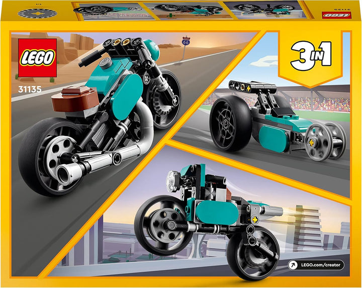 LEGO Creator 3in1 Oldtimer Motorrad Set, klassisches Motorrad-Spielzeug vom Strassenmotorrad zum Dra
