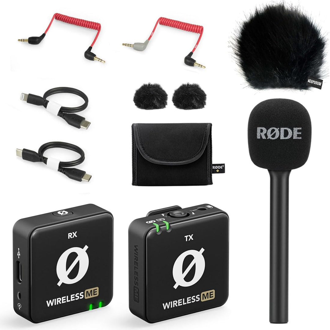 Rode Wireless ME Drahtlos-Mikrofon-Set + Interview GO Handadapter + keepdrum Fell-Windschutz BK Schw