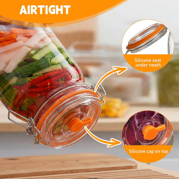 1,5L Fermentierglas 2er Set mit Gärventil &amp; Gewicht - Fermentiergläser &amp; Kimchi Behälter für Sauerkr