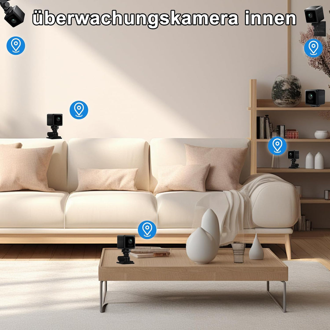 4K Mini Kamera, WiFi Überwachungskamera Innen, Überwachungskamera Minikamera Mit Handy Übertragung,