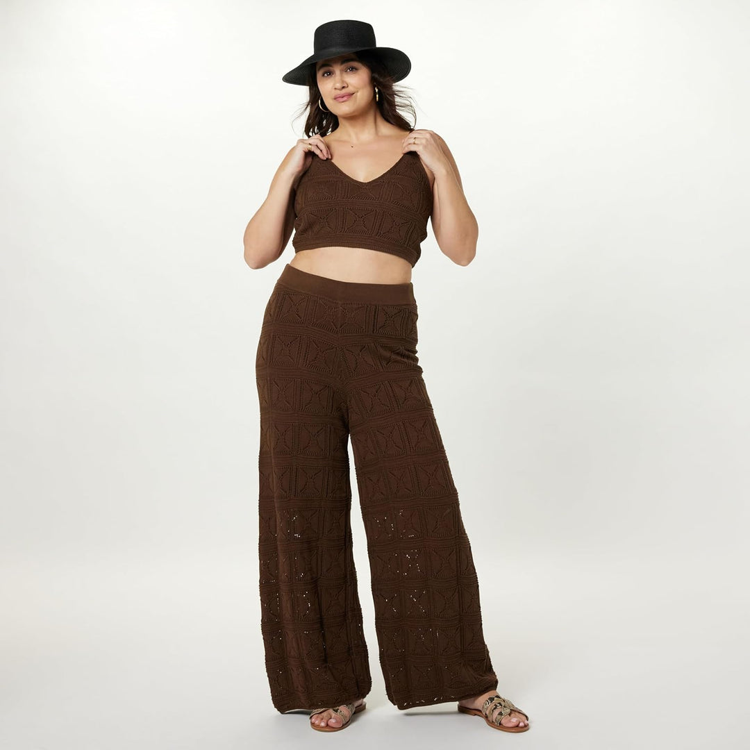 The Drop Damen Hose Diza Pull On Flare Leg Crochet Pant S Kaffeebohnen, S Kaffeebohnen