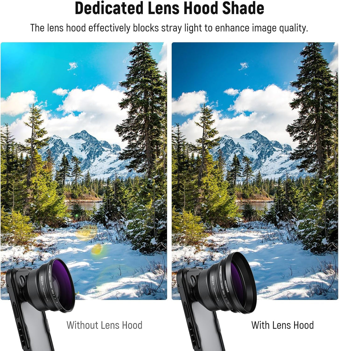 NEEWER 72mm Variabler ND Filter mit 77mm Gegenlichtblende, ND2-32 1-5 Stops Einstellbarer Graufilter