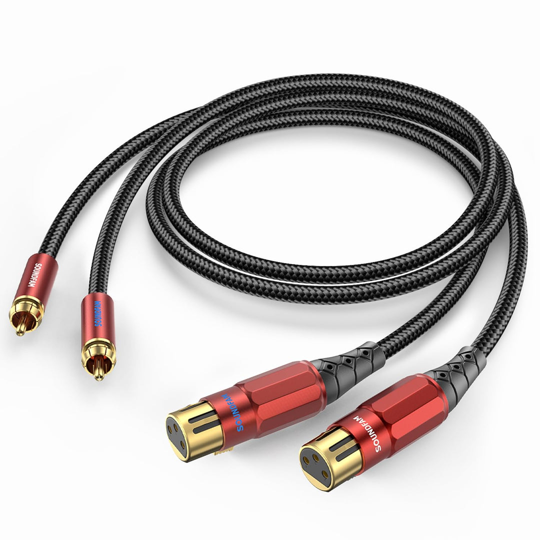 SOUNDFAM XLR auf Cinch Kabel 2M, PREMIUM 2 XLR Buchse zu 2 RCA Stecker Verbindungskabel 2 M 2-RCA au