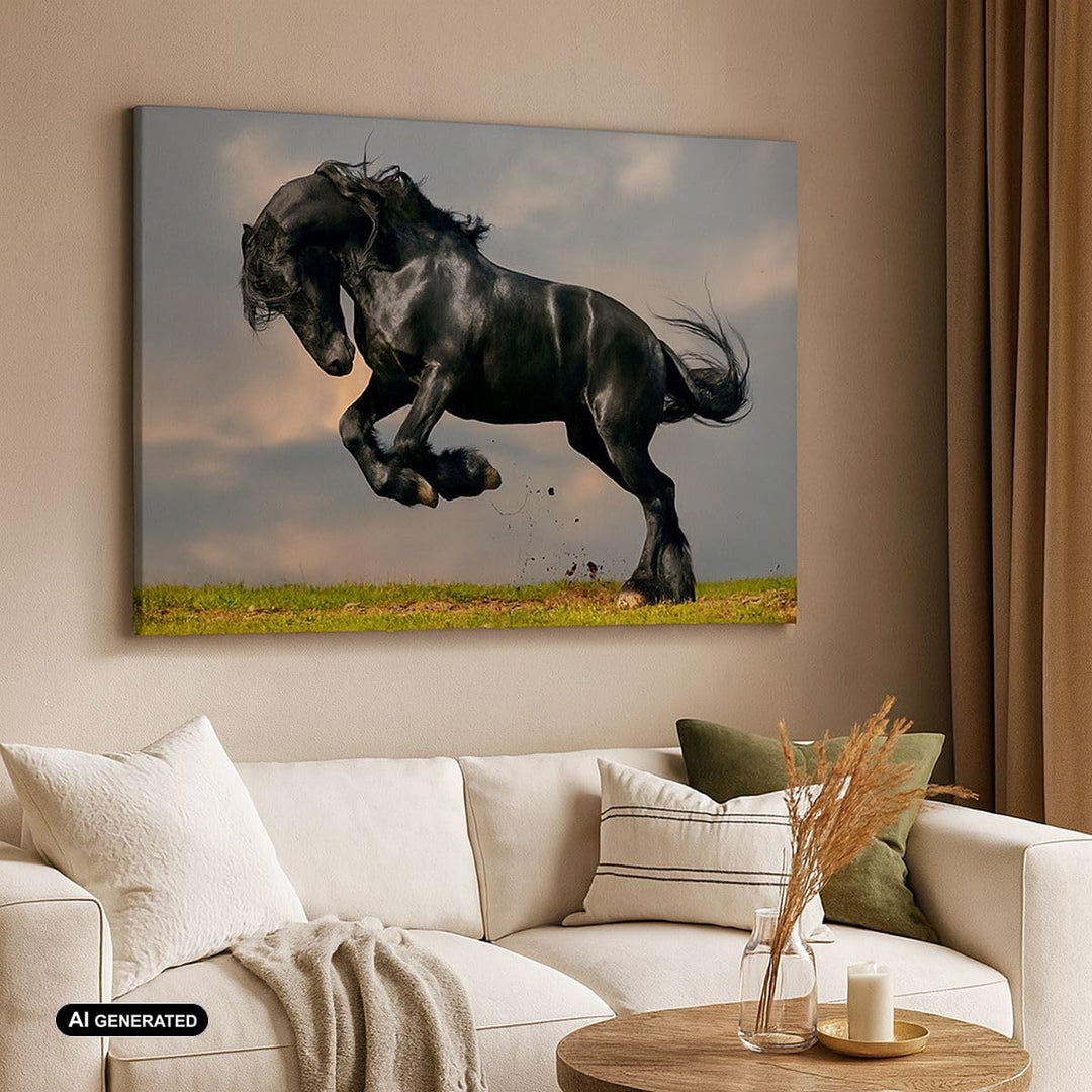 ARTTOR Bilder auf Leinwand Wolke Pferd Wiese Natur Leinwandbild 70x50cm Wandbilder Dekoration Wohnzi
