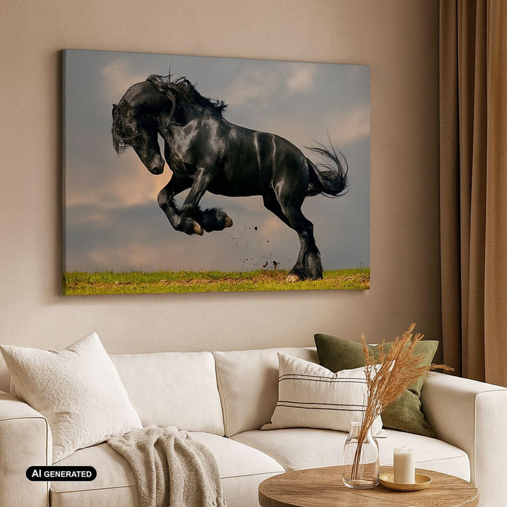 ARTTOR Bilder auf Leinwand Wolke Pferd Wiese Natur Leinwandbild 70x50cm Wandbilder Dekoration Wohnzi