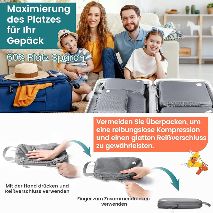 Packing Cubes Compression 8 Stück Koffer Organizer,Wasserdicht PackwüRfel Packtaschen Kompression, T