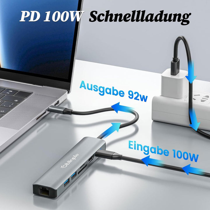 7 in 1 USB C Hub, Multiport Ethernet Adapter mit 4K HDMI, PD 100W, LAN RJ45, USB 3.0 5Gbps, USB 2.0