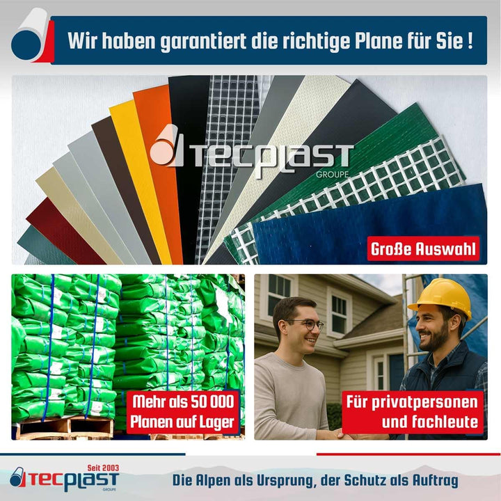 Dachplane 6x10 m - TECPLAST 250TO - Grün und Braun - Hochwertige Plane - wasserdichte Plane für Dach
