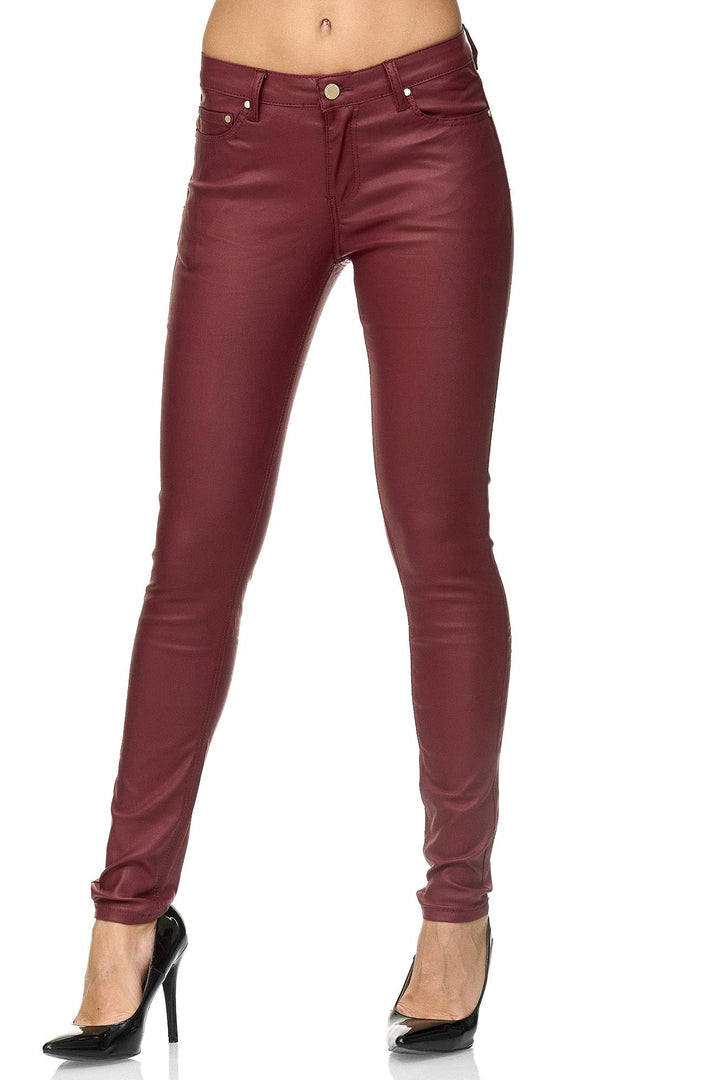 Elara Damen Hose Kunstleder Push Up Effekt Chunkyrayan 46 Slim Rot, 46 Slim Rot