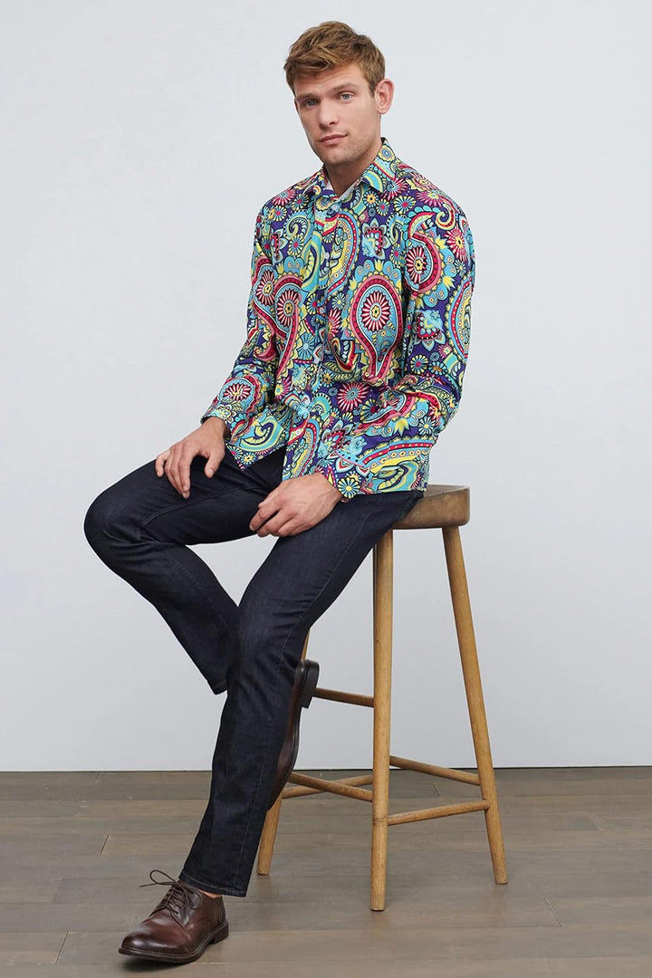 HISDERN Weihnachtshemden für Herren, langärmelig, Button-Down-Shirt, Urlaub, lustige Weihnachts-Shir