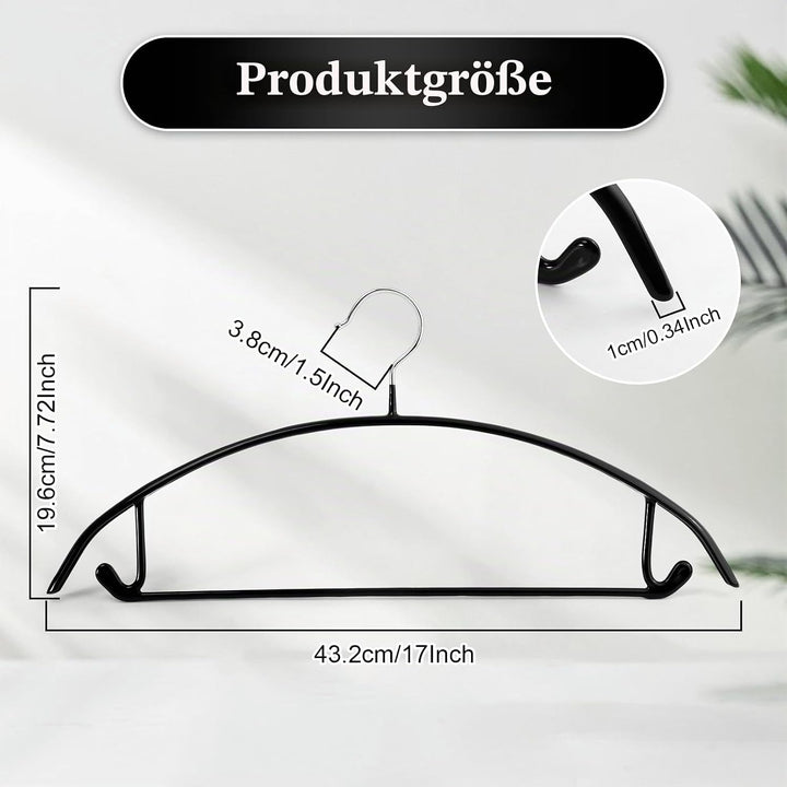 20 Stück Kleiderbügel Schwarz, 43 cm Kleiderbügel aus Metall,rutschfeste PVC Gummibeschichtung ohne