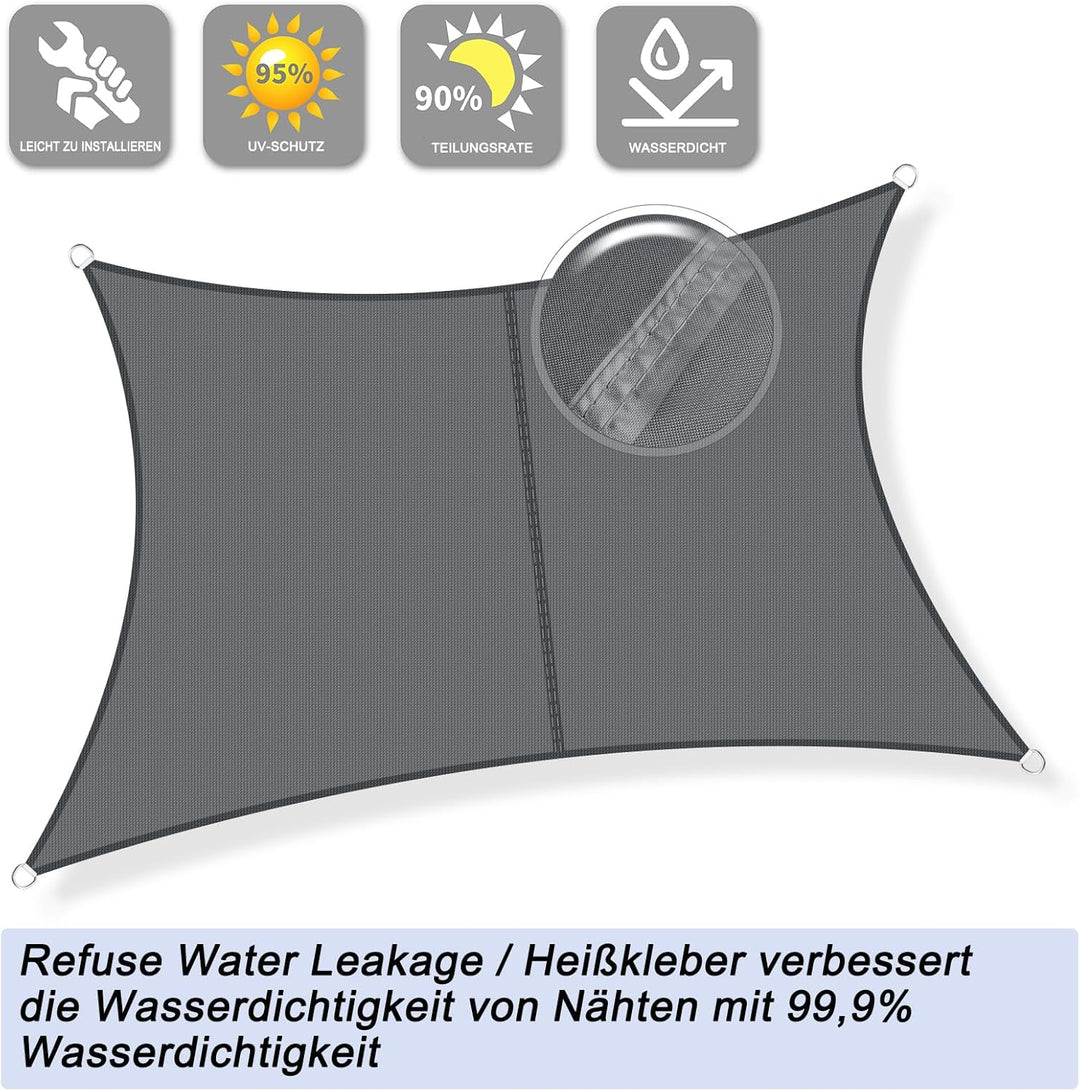 Sunnylaxx 3x4m Sonnensegel Rechteckig,420D Oxfordgewebe Wasserdicht Sonnenschutz Sunsegel UV-Schutz,