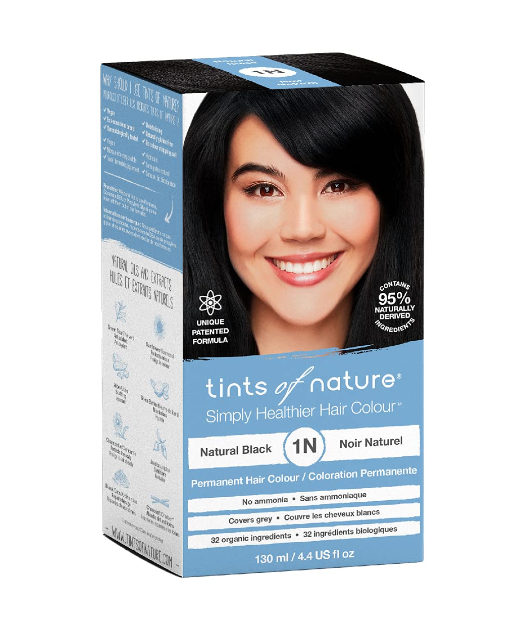 Tints of Nature 1N Natural Black Permanent Hair Dye, Natürliches Schwarz Permanente Haarfarbe, pfleg
