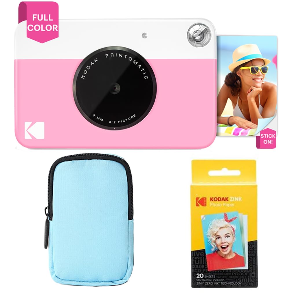 KODAK Printomatic Vollfarb-Sofortdruckkamera-Starterpaket + Softcase + Zink-Fotopapier (20er-Pack) –