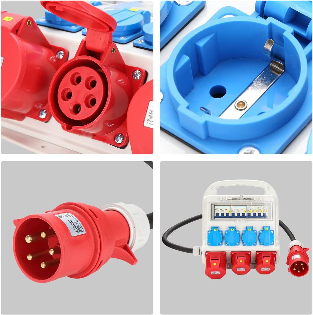 Fiqops Baustromverteiler 32a, Stromverteiler 4x230V+2x16A 400V CEE+1x32A 400V CEE, Baustromverteiler