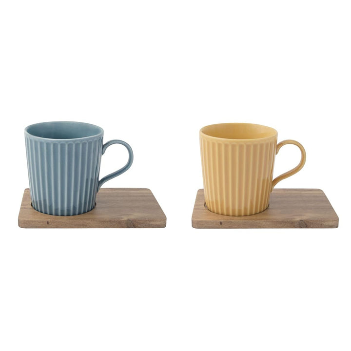 Easy Life Set mit 2 Tassen, 38 cl, Porzellan, mit Untertasse, ACCACIA TAKE A BREAK