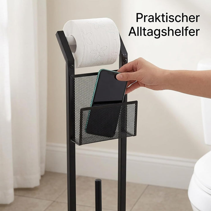 Relaxdays, schwarz Garnitur mit Ablage, Papierhalter, WC-Bürste, Bürstenhalter, quadratischer Fuss,