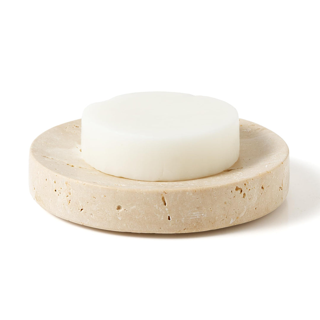 WORHE Marmor-Seifenschale, Schwammhalter aus Natürlichem Travertinstein für Badezimmer, Badewanne, D