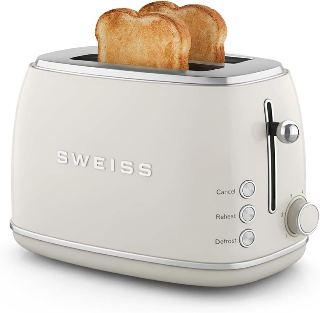SWEISS Vintage-Toaster GRS8, 2 Schlitze, 6 Bräunungsstufen, Auftaufunktion, Für Baguette geeignet, S