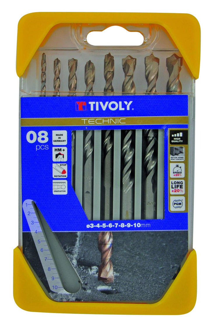 Tivoly 10960570001 Technic Betonbohrer Set 8pcs Ø3, 4, 5, 6, 7, 8, 9, 10 mm, Mehrfarbig