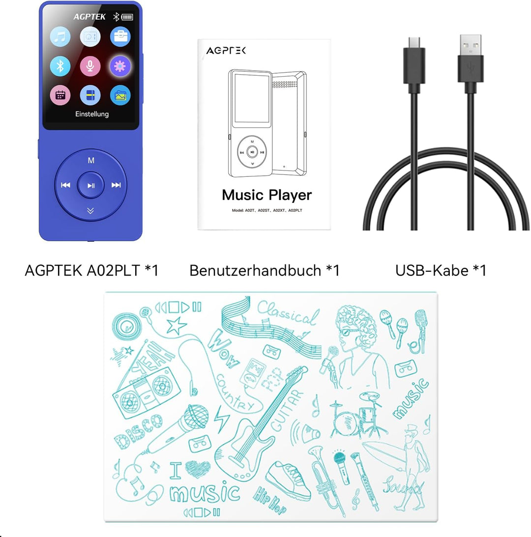 AGPTEK 64GB MP3 Player Bluetooth 5.3 mit Lautsprecher, 40 Stunden Akkulaufzeit Kleiner und klassisch