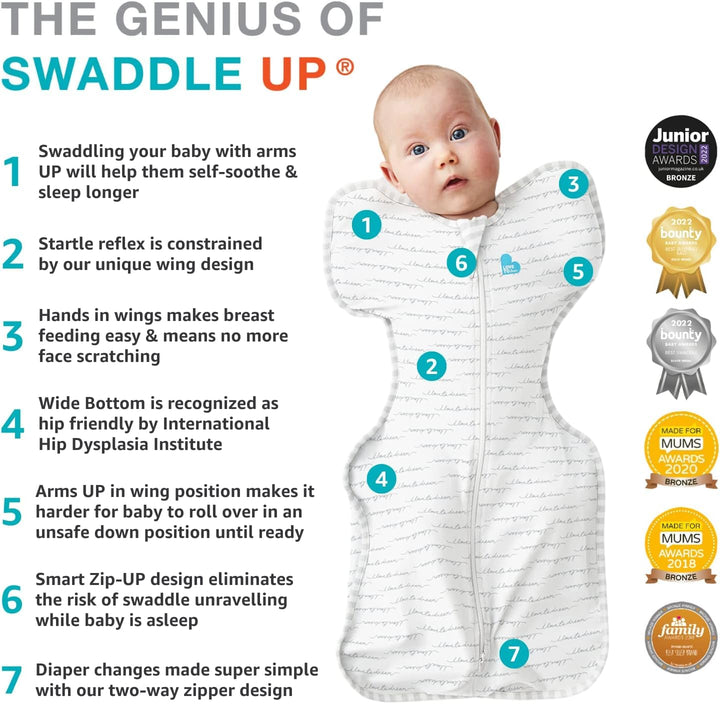 Love to Dream Swaddle UP, Neugeborene 2,2–3,8 kg – Rouge, eng anliegende Passform, unterstützt gesun