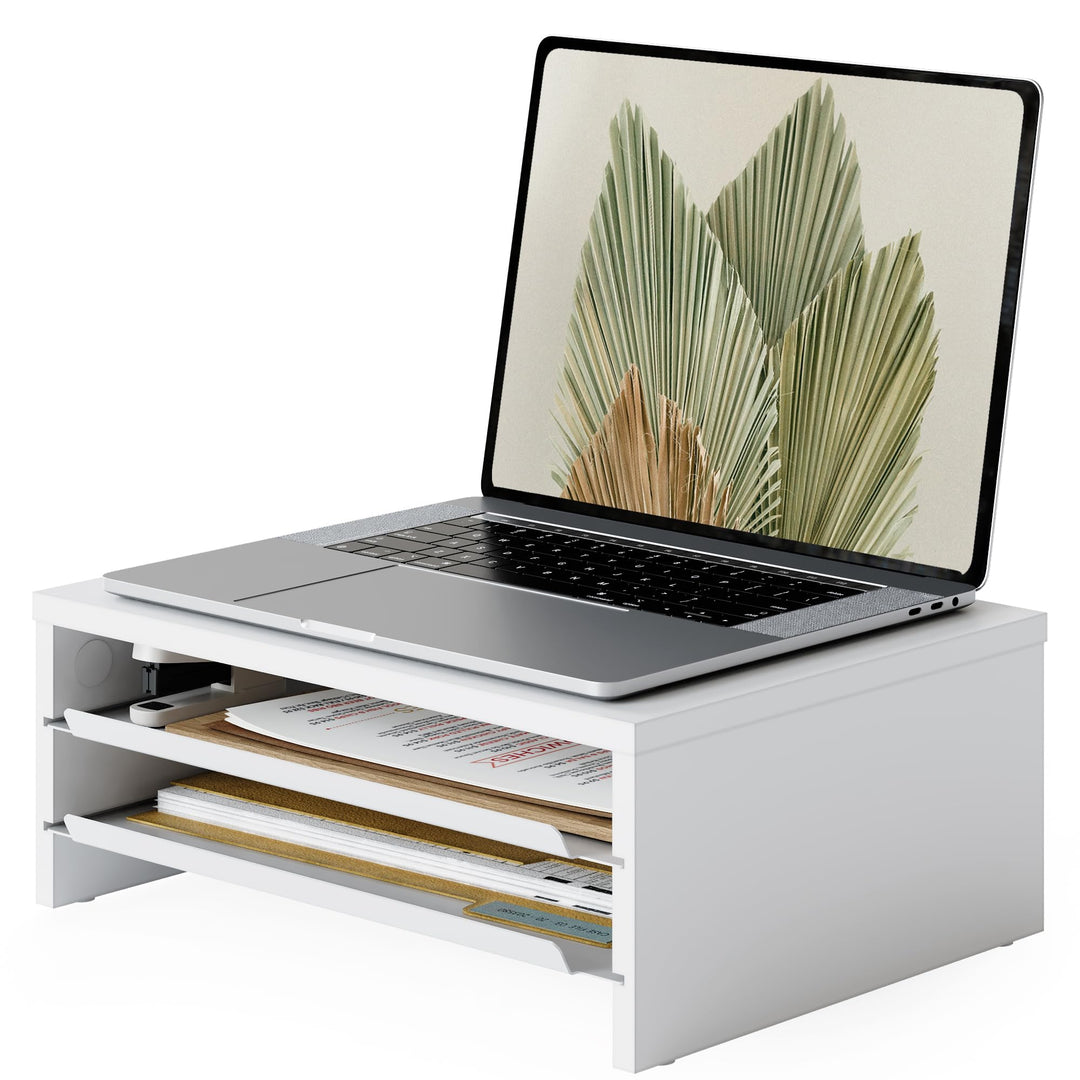 Fenge Monitorständer, Monitorerhöhung mit Ablage, Holz und Metall, Schreibtisch-Organizer für Zuhaus