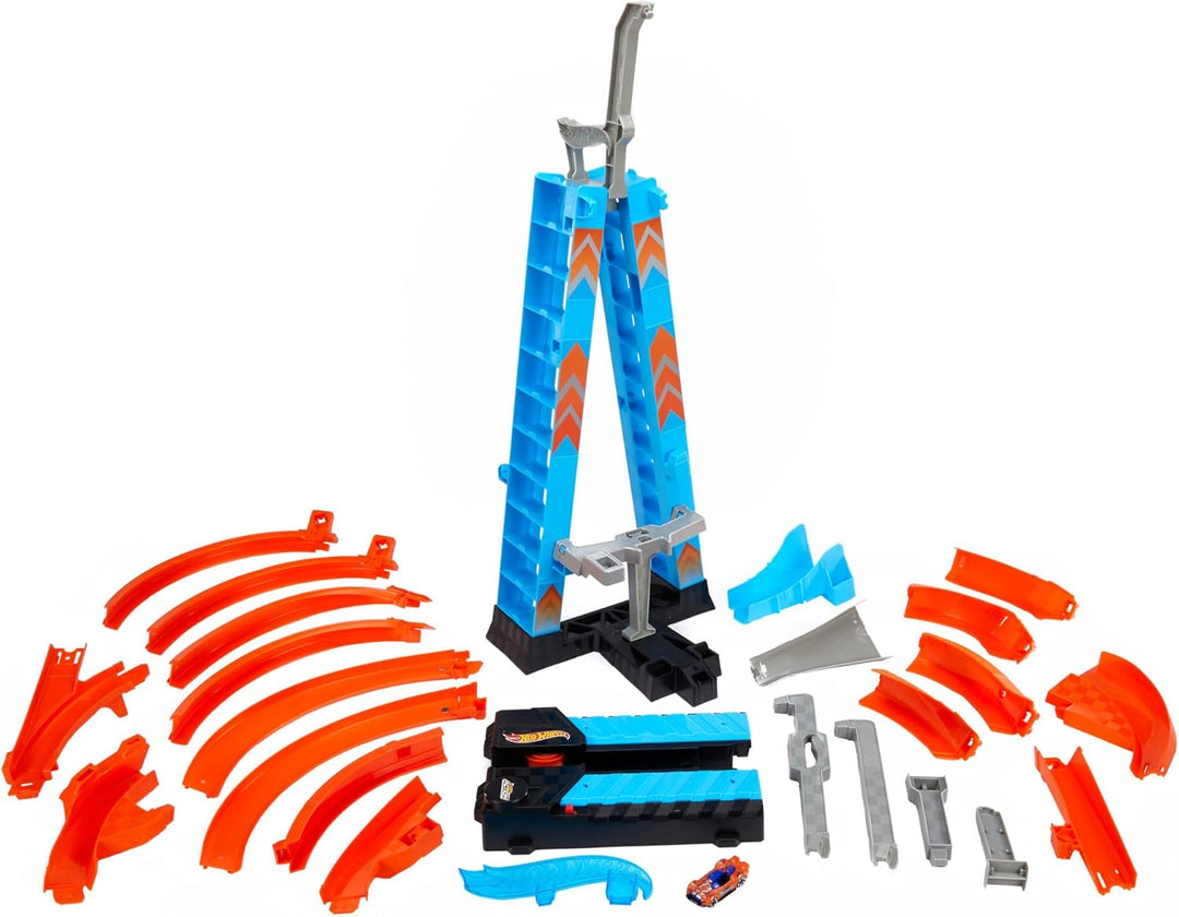 Hot Wheels GJM76 - Himmelscrash Turm 83 cm hoch mit batteriebetriebenem Beschleuniger und mit Loopin
