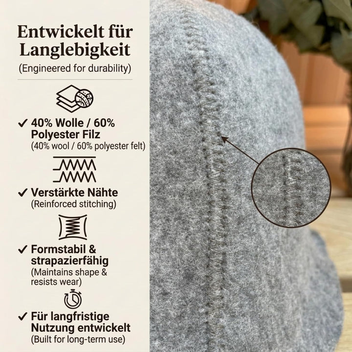 Ger3as Saunahut Wolle mit Stickerei für Damen und Herren, Wellness Mütze Premium Qualität Bad Saunak
