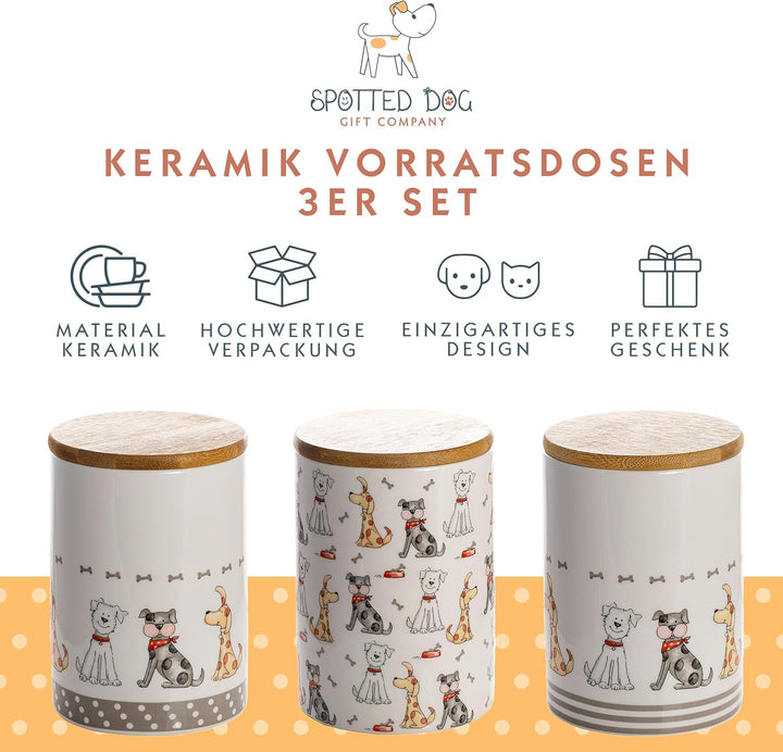 SPOTTED DOG GIFT COMPANY Vorratsdosen Keramik mit Deckel Luftdicht - 3 Vorratsbehälter vielseitig Au