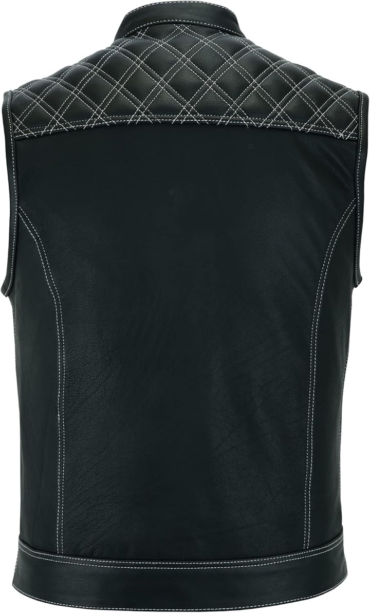 Leatherick Groove Club Herren-Motorradweste aus schwarzem Leder – Bikerweste 64 Schwarz, 64 Schwarz