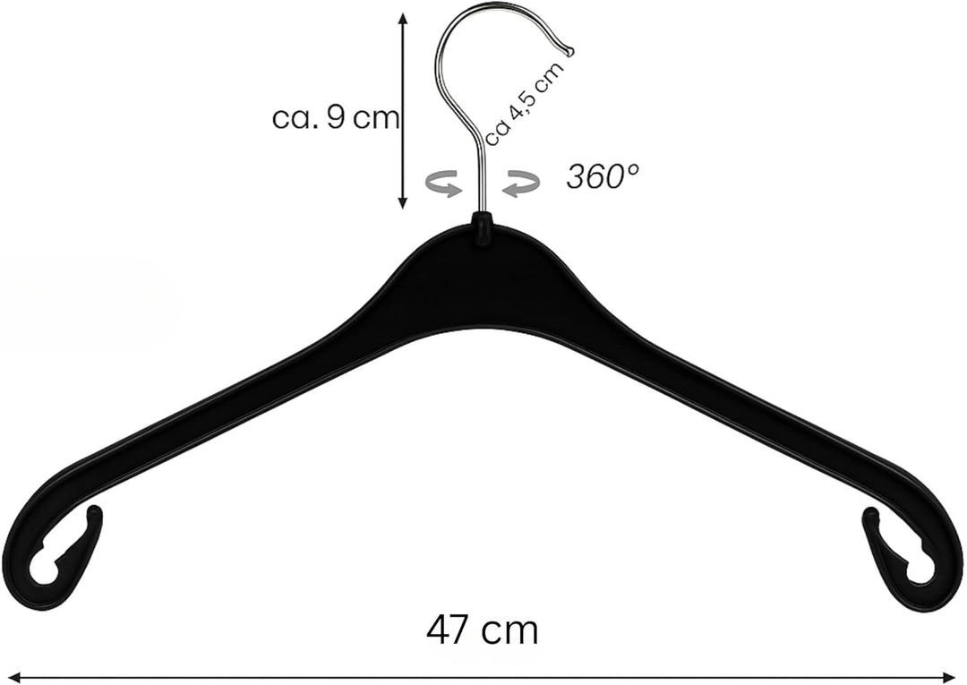 Plastard NA47 Extra-Breite Kleiderbügel 20er Set – 47cm, für XL-Grössen, Mäntel & Anzüge, Jacken, Bu