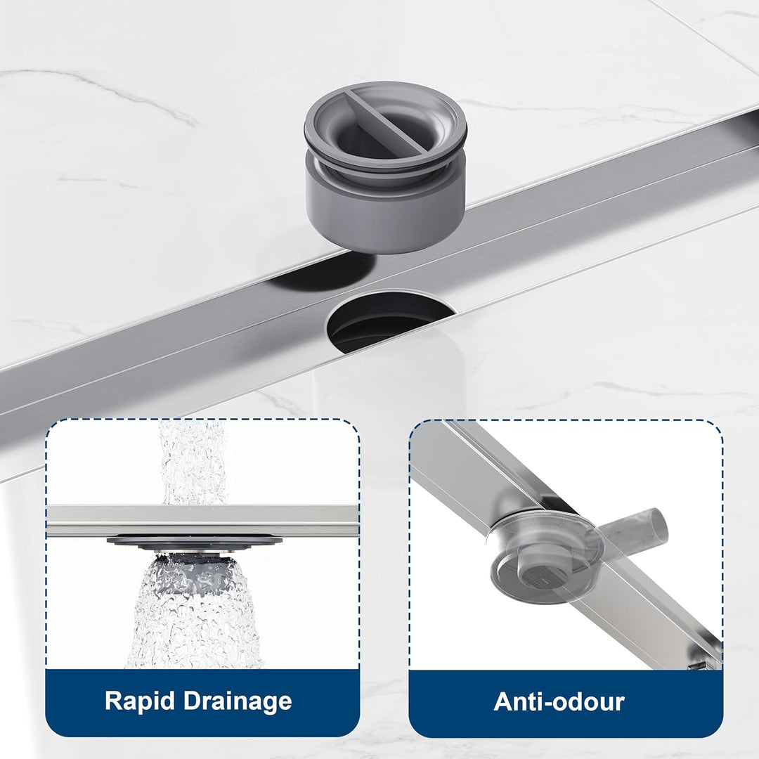 Neodrain Duschrinne 60cm Edelstahl Bodenablauf - 360° Siphon Befliesbar Duschablauf Flach mit Geruch