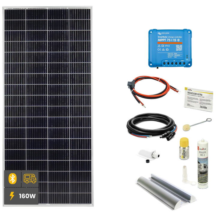WATTSTUNDE SOLA Mono 160W Wohnmobil Solaranlage Komplett-Set, Victron MPPT Laderegler, Monokristalli
