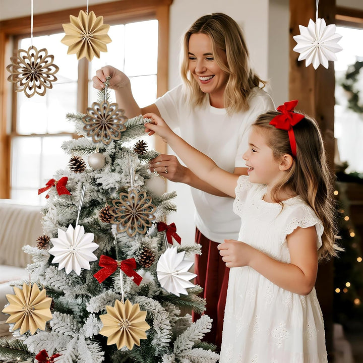 EASY JOY 9 Stück Boho weihnachtsbaumschmuck 3D Mini Weihnachten Papier Fächer Ornamente Pappsterne W