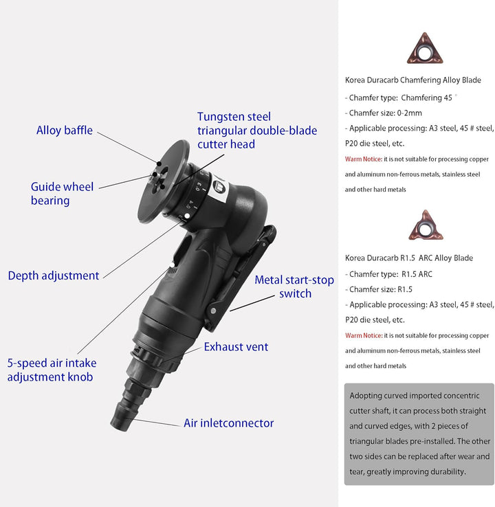 2-in-1 Pneumatische Anfasmaschine | Mini Luftfasenwerkzeug | Pneumatisches Anfaswerkzeug Bogenecke |