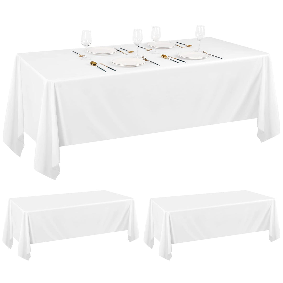 2er-Pack weisse Polyester-Tischdecken 153×260 cm für 6 Fuss rechteckige Tische Polyester-Tischdecke,
