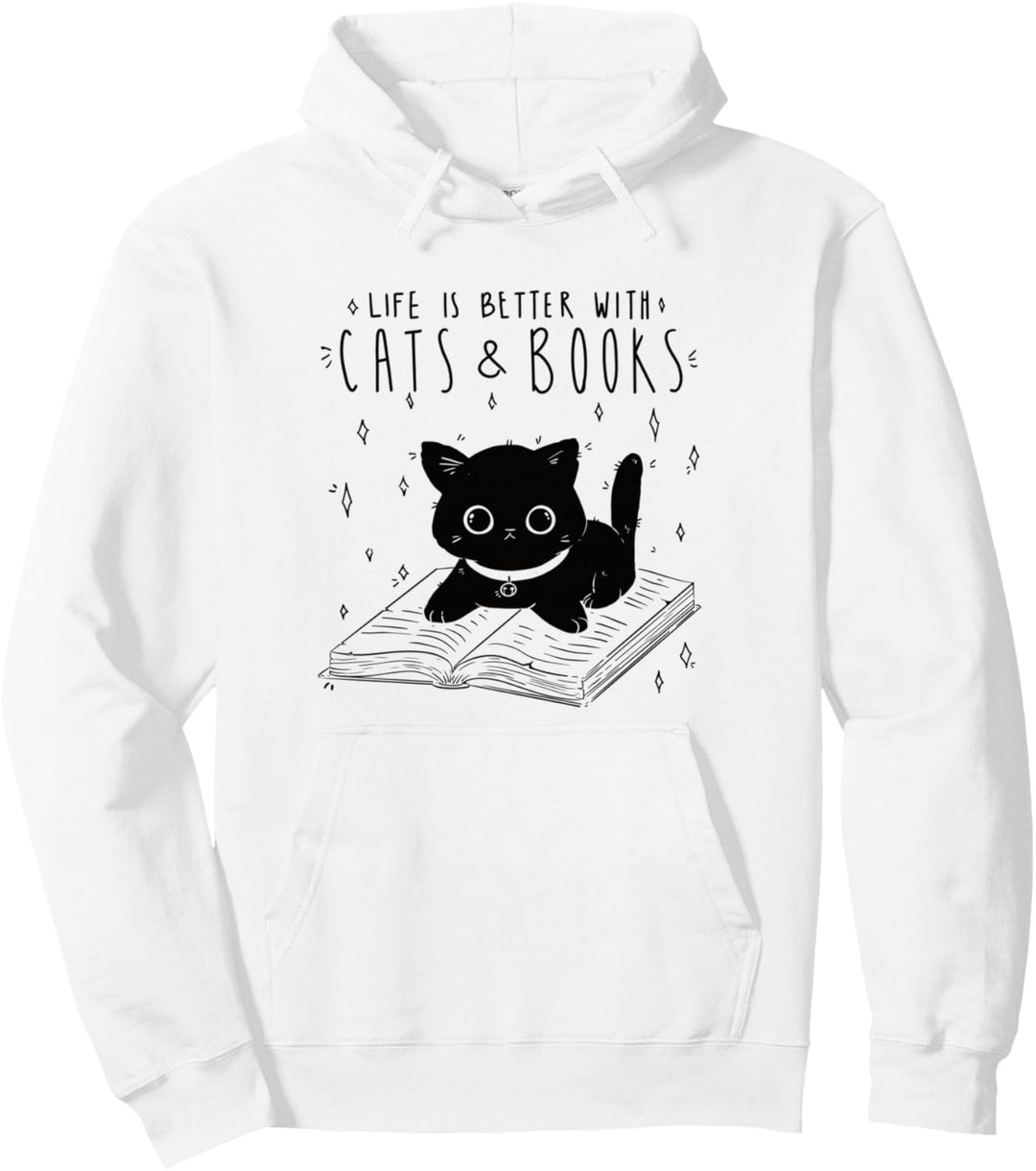 Katze Life Is Better With Cats And Books, Bücher Pullover Hoodie
