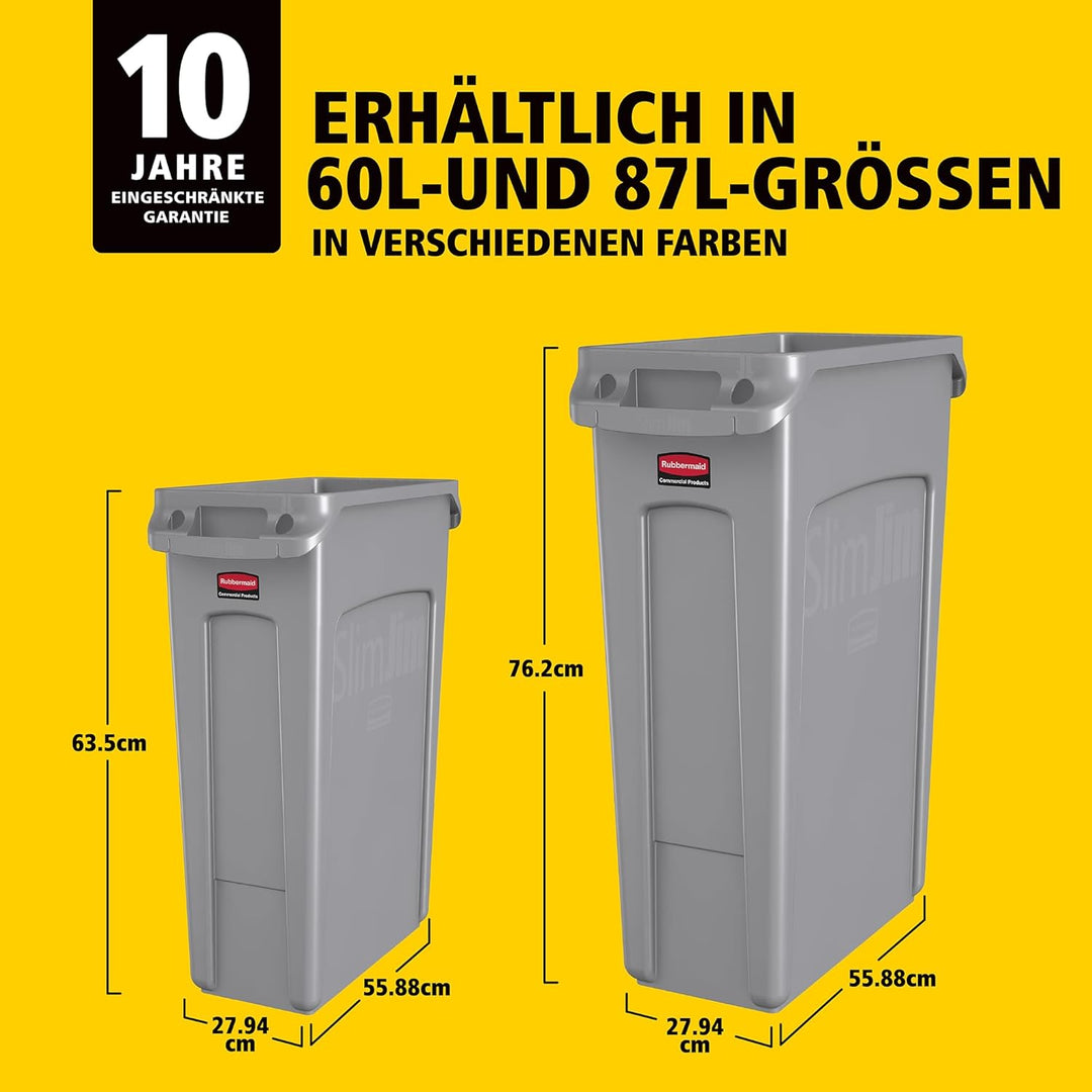 Rubbermaid Commercial Products 1955959 Vented Slim Jim-Abfalltonne, Kunststoff, 60 L, Schwarz Schwar