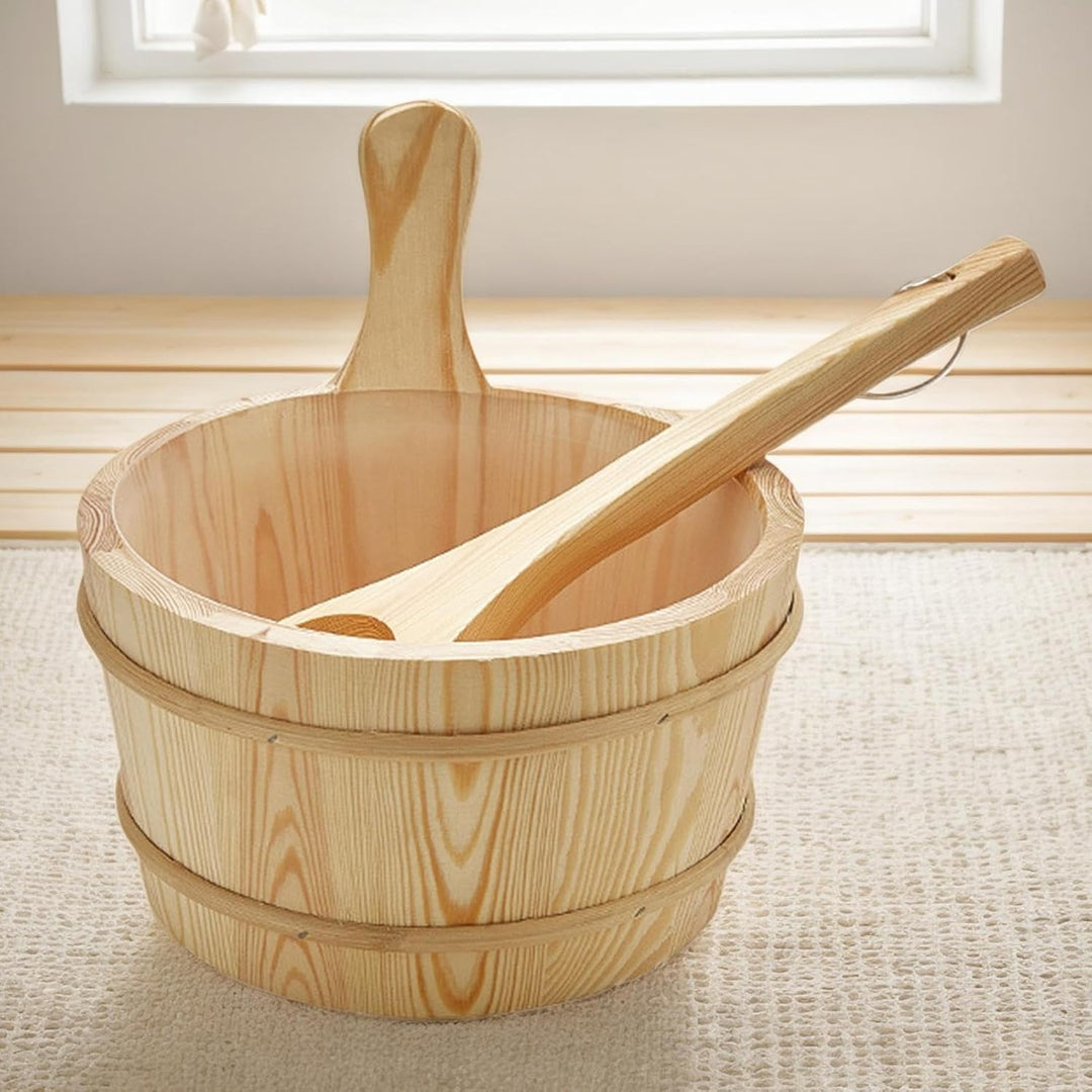 Sauna Eimer Mit Kelle, 4 L Sauna Eimer Holz Set, Saunaeimer Mit Innenauskleidung, Saunakübel Mit PP-