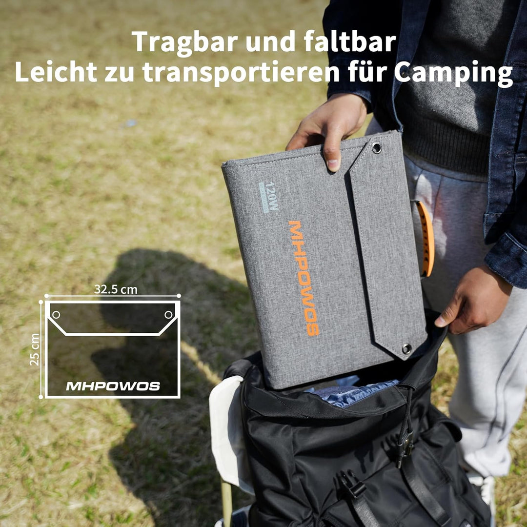 120W 19V Tragbares Solarpanel, Faltbares Solarladegerät mit 7-in-1-Solarstecker, IP65 Wasserdicht Ca