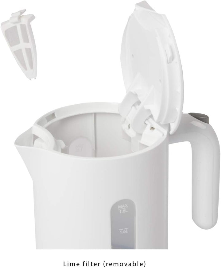 Bomann® Wasserkocher 1,8L Füllmenge, Sicherheitsklappdeckel, Kabellos, Kalkfilter, 360° Steckverbind