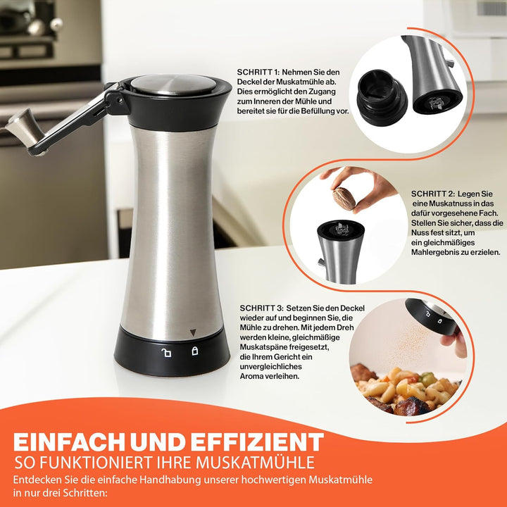 Topanbieter999 Muskatmühle mit Muskatnussfach und Klappbarer Kurbel