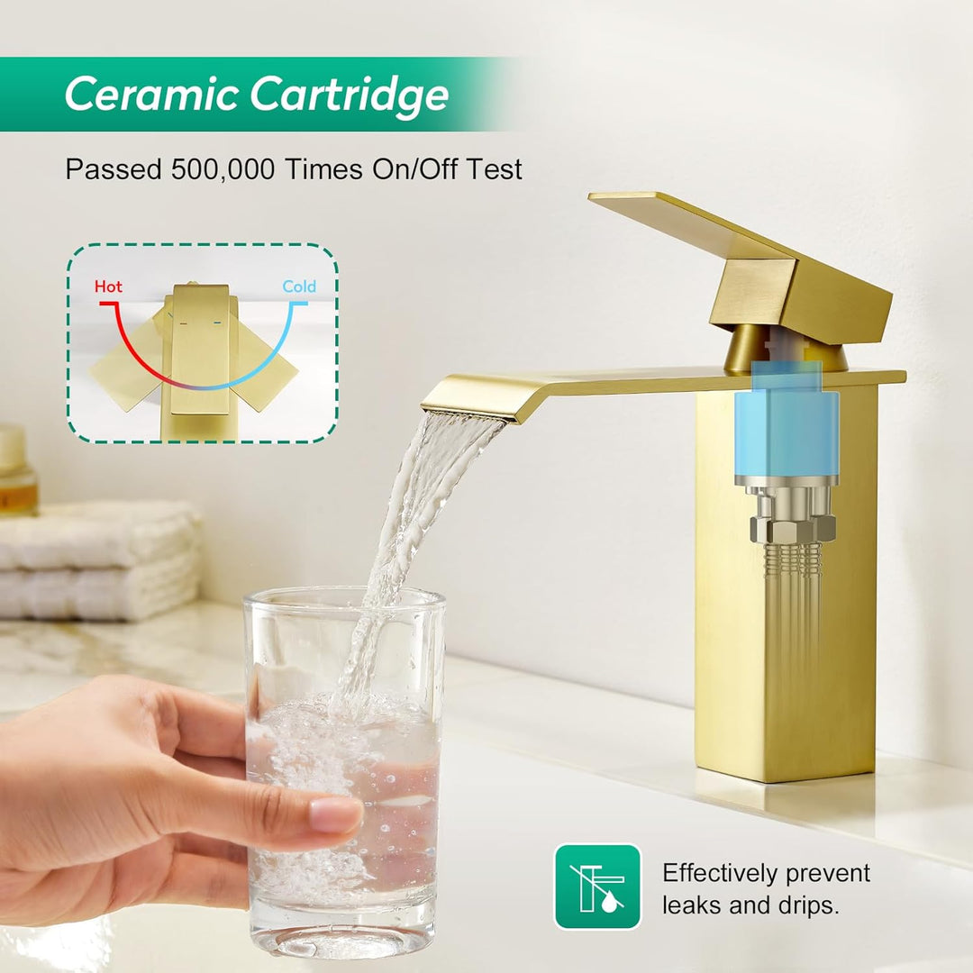 CREA Wasserhahn Bad Wasserfall, Waschtischarmatur mit Ablaufgarnitur, Mischbatterie Bad mit Auslauf