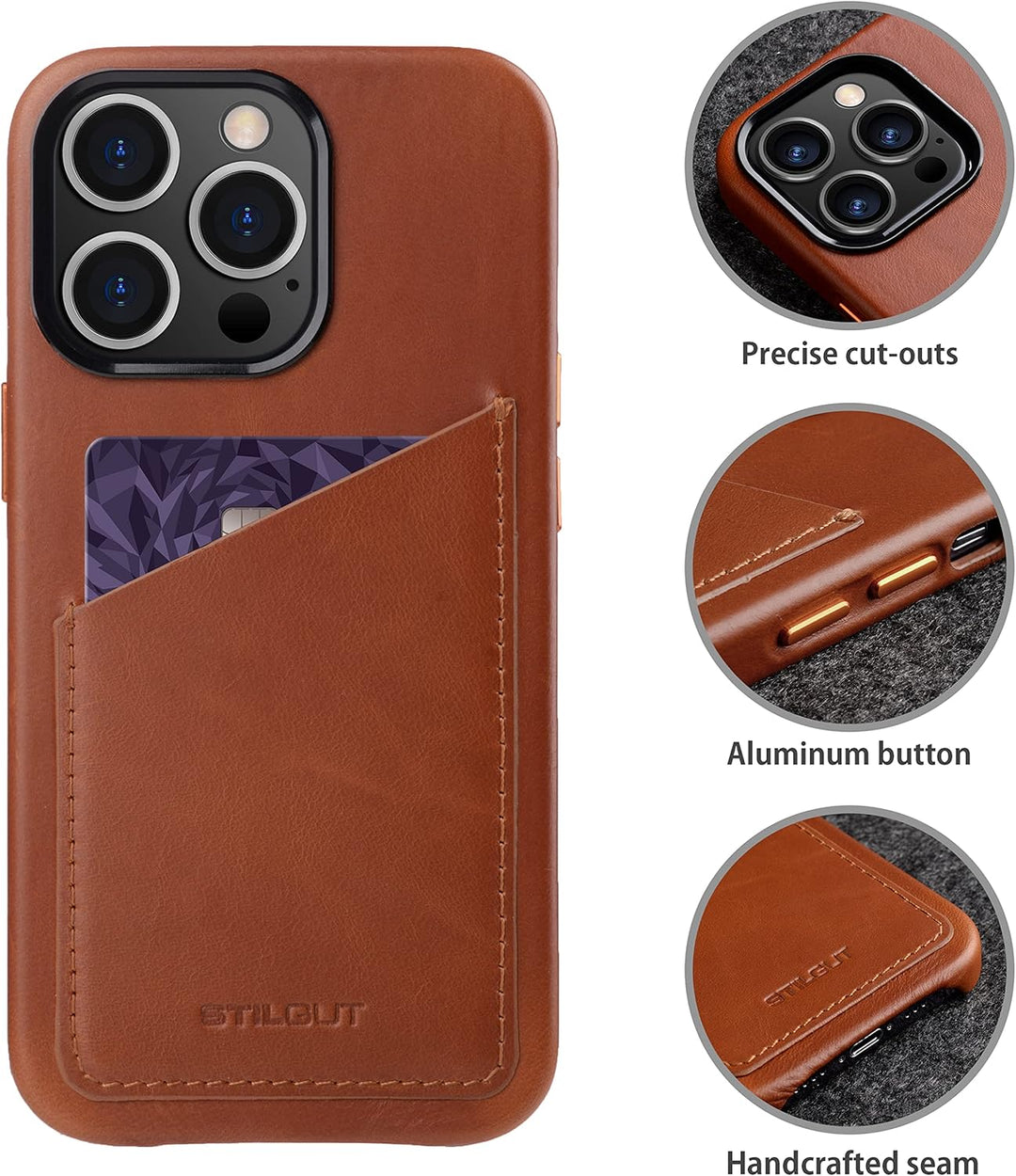 STILGUT Cover kompatibel mit iPhone 13 Pro Hülle mit Kartenfach, Case aus Leder, Kartenhülle - Cogna