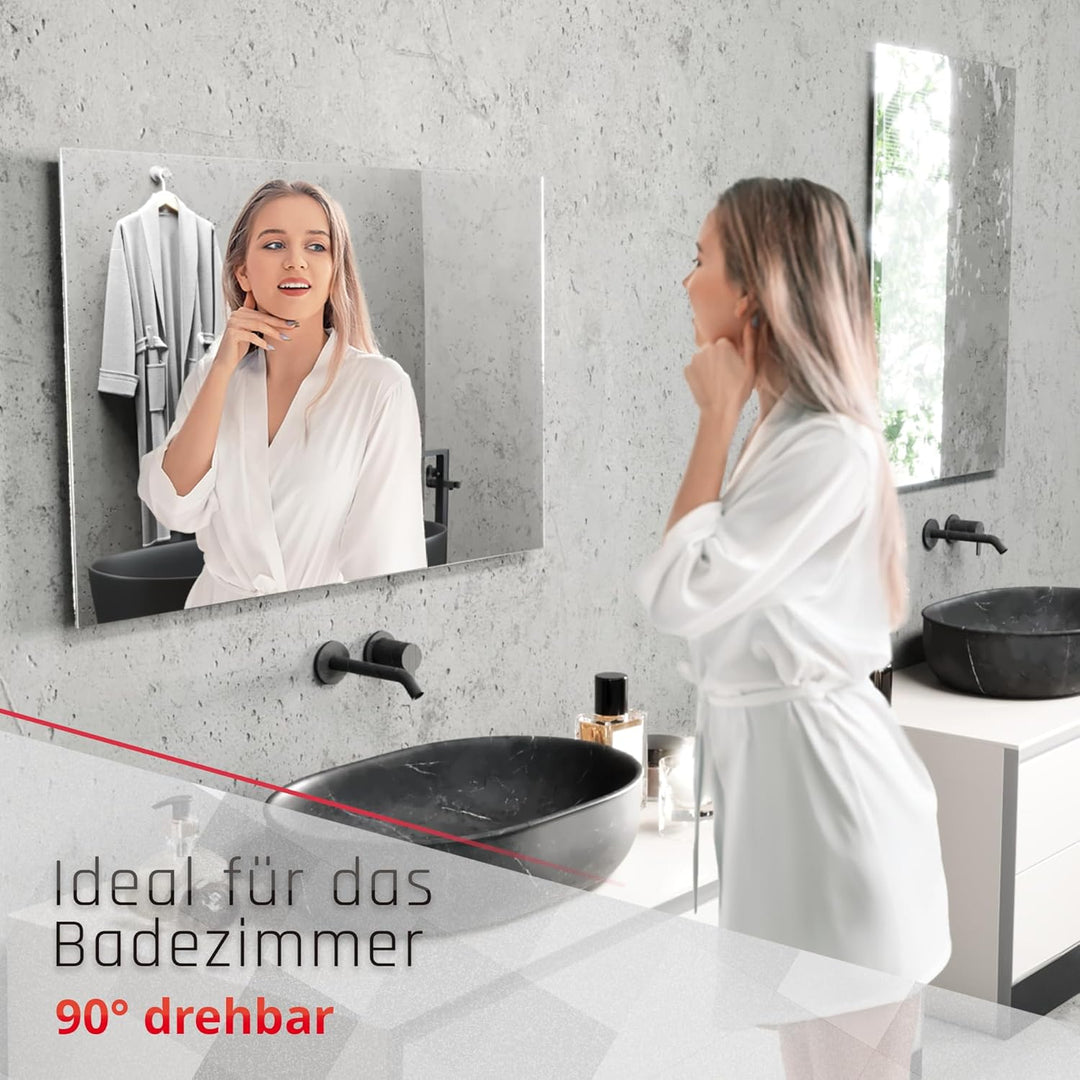 BIJON Badezimmer-Spiegel ohne Rahmen, Hochglanzpolierte Kanten, Bad-Spiegel mit Befestigungsset, 55x
